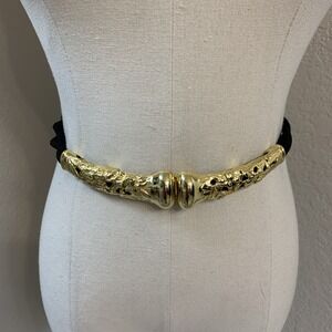 Vintage MM Morris Moskowitz Gold Tone Black Twisted Nylon Cord Belt 29"-33" EUC